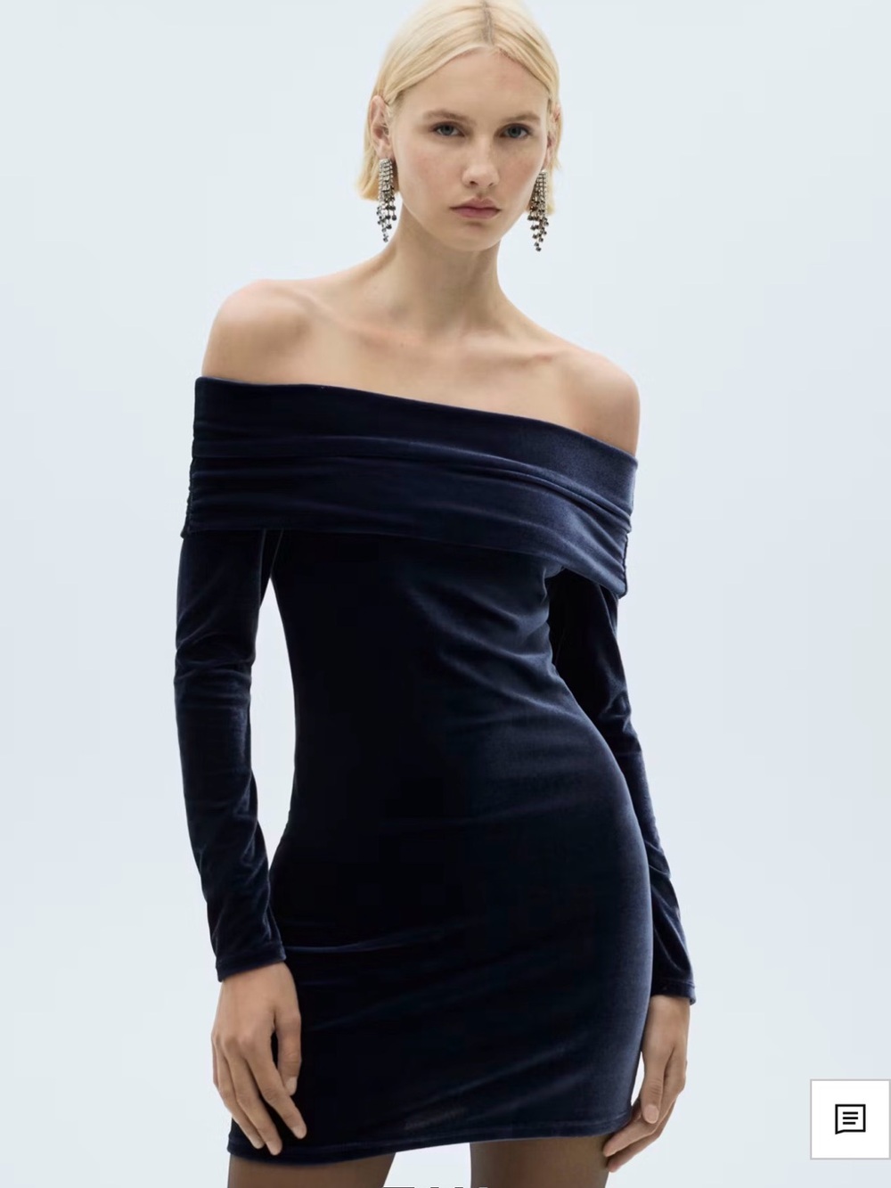 Mango Off-Shoulder Navy Velvet Mini Dress NWT
